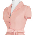 Grace Karin Lapel Collar Nylon-Coton Rose à manches courtes Vintage Retro Style Robes Robe des années 50 CL008946-2